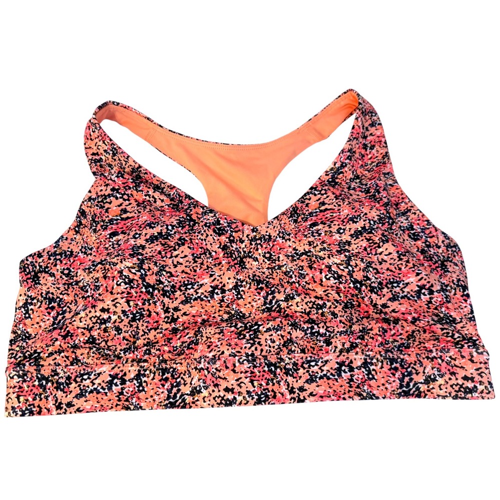 Tek Gear Workout Gear Womens XXL Racerback Sports Bra Peach Pink Splatter Print